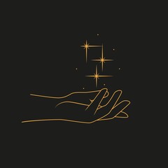 The stars in the hands - concept of magic. Vector illustration on dark background