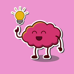 Vector illustration of cute brain gets inspiration
