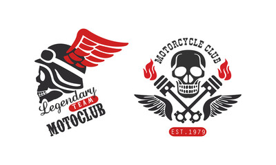 Motorcycle Club Retro Logo Templates Set, Legendary Team Motorclub Vintage Badges Vector Illustration