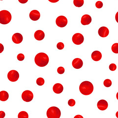 Abstract fashion grunge polka dots background. White seamless pattern with red textured circles. Template design for invitation, poster, card, flyer, banner, textile, fabric. Halftone card.