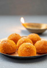 motichoor ladoo in a metal plate