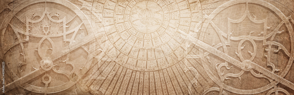 Canvas Prints ancient astronomical instruments on vintage paper background. abstract old conceptual background on 