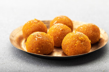 motichoor ladoo in a metal plate