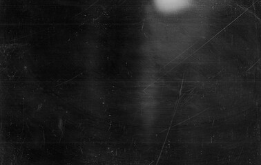 Dust scratches overlay. Distressed TV screen. Dark old dirty glass surface with smeared faded stains pattern. Black white weathered display texture. - obrazy, fototapety, plakaty