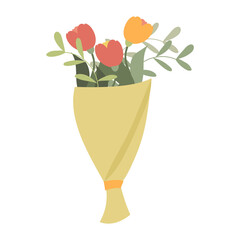 Vector flower bouquet for a holiday greeting card, a bouquet of flowers drawn by hand in the style of doodle. Bouquet with tulips