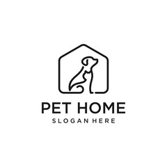 Animal pet home modern logo design. Combination icon of House, Cat and Dog. Abstract Line Art.