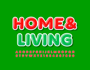 Vector creative sign Home and Living. Bright red Font. Set of modern Alphabet Letters and Numbers