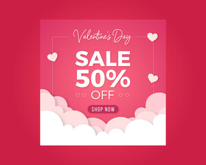 Modern flat Valentine's Day social media sales post, web online shopping banner, Valentines day sale design, Instagram stories and sales post