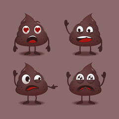 Set of poop character. Set of cute shit mascot. Illustration vector