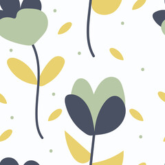 Seamless pattern with cute cartoon flowers and leaves for fabric print, textile, gift wrapping paper. colorful vector for kids, flat style