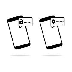 Smartphone security. Phone with padlock, shield and password entry in bubble text. Illustration vector