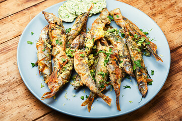 Delicious whole fried capelin
