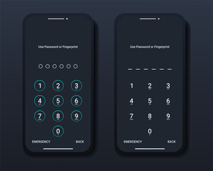 Set of pass code interface for lock screen login or enter password pages on smartphone. Screen Lock. Illustration vector