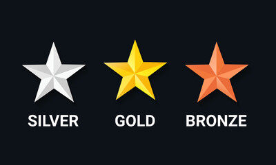 Set of gold silver and bronze star. Illustration vector