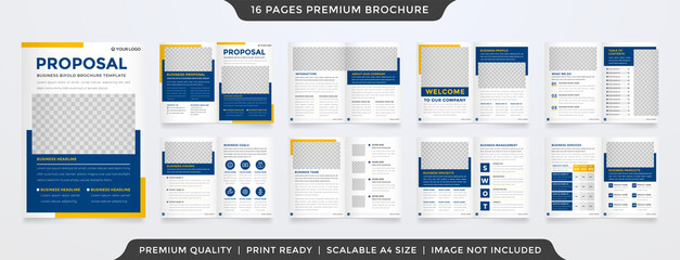 bifold brochure layout template design with clean style and minimalist concept use for business proposal and annual report - obrazy, fototapety, plakaty