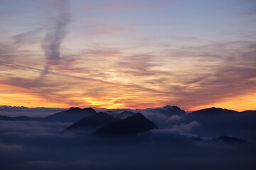 Panoramic views of Alps mountain range in Germany and Austria