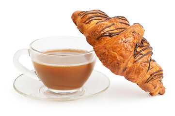 Cup of coffee and a chocolate croissant