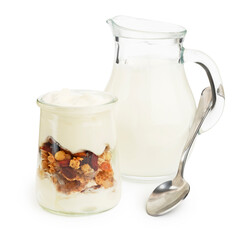 Yogurt with granola and milk