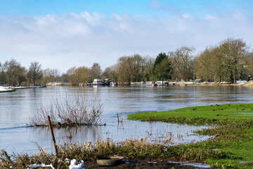 Fototapeta na wymiar Flooded winter river bank landscape