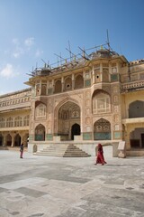 Obraz premium Ornate facade of a building inside the Amber Fort. Amer, India.
