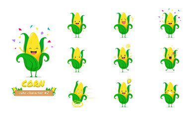 Corn character set #2 isolated on a white background. Corn character emoticon illustration