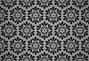 Flower geometric pattern. Seamless vector background. Black and gray ornament