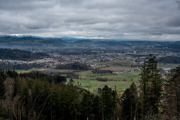 view from Bantiger over Bern on a cloudy winter day