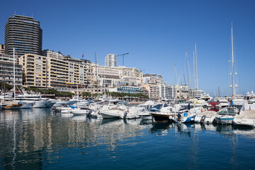 Fototapeta na wymiar Monaco Skyline From Port Hercule