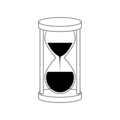 Hourglass. The symbol of the expiring time the frailty of being. Stock vector black and white illustration isolated on white background.