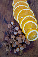 oranges, hazelnuts and pine nuts