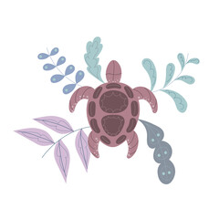 Sea turtle. Cute sea turtle. Undersea world. Vector illustration.