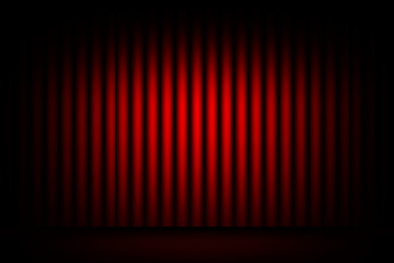 Red stage curtain with spotlight background.Vector illustration.Cinema or theater.