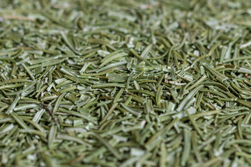 Dried rosemary leaves (Rosmarinus officinalis). A seasoning for cooking and a medicinal plant used in medicine.
