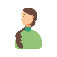profile woman with long hair in cartoon style white background