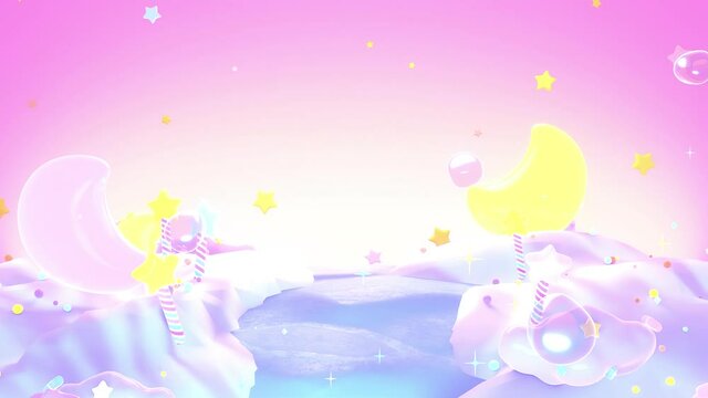 Looped magic pink moon land animation.
