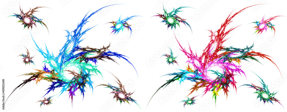Aufkleber colorful splashes fly from rotating circles in different directions on a white background. set of ab