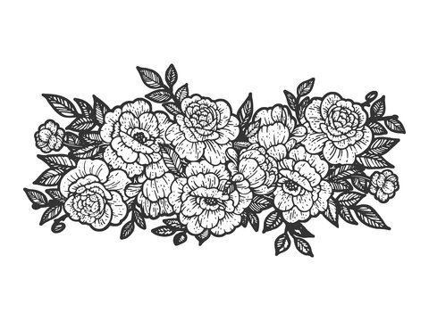 flowers tattoo ornament sketch engraving vector illustration. T-shirt apparel print design. Scratch board imitation. Black and white hand drawn image.
