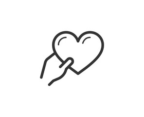 International woman’s day icon. Heart with hand black line sign. Premium quality graphic design pictogram. Outline symbol icon for web design, website and mobile app on white background