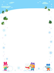 雪あそびをするクマ・ウサギ・ネズミ／フレーム