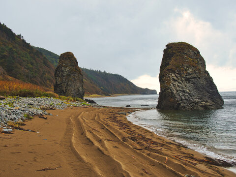 On the shore of the Sea of ​​Okhotsk Kunashir Island, Russia