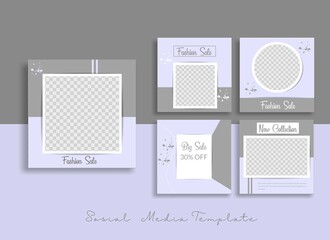Set of Editable minimal square banner template. Blue white background color with geometric shapes for social media post and web internet ads. Vector