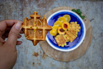 yellow corn waffles with fruit