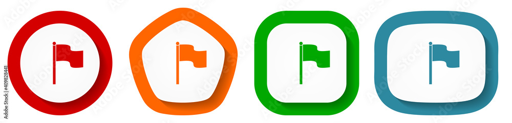 Poster flag vector icon set, flat design buttons on white background
