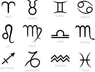 set of zodiac signs, horoscope, astrology white background