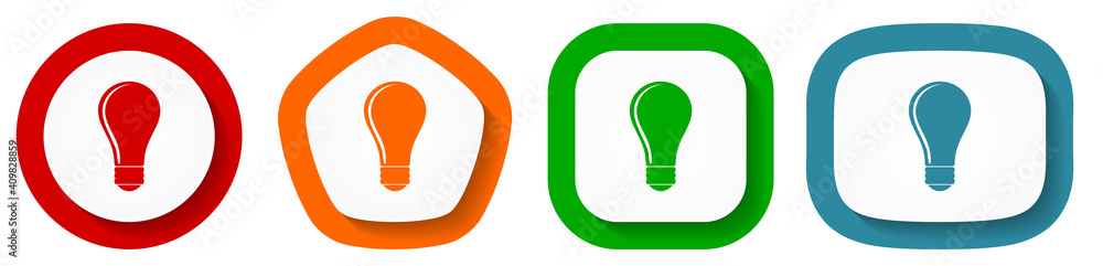 Poster bulb vector icon set, flat design buttons on white background