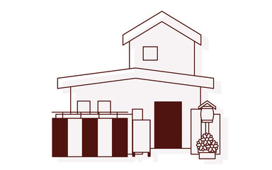 Obraz premium 細い線の葬儀アイコン、鯨幕のかかった家