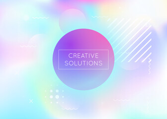 Dynamic shape background with liquid fluid. Holographic bauhaus gradient with memphis elements. Graphic template for flyer, ui, magazine, poster, banner and app. Stylish dynamic shape background.