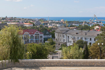 Fototapeta premium View from the main staircase of the memorial complex Malakhov Kurgan on the city of Sevastopol, Crimea