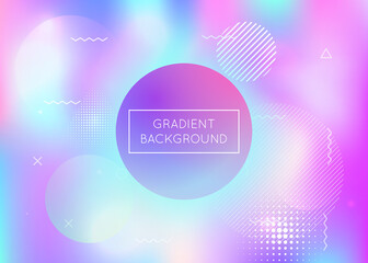 Dynamic shape background with liquid fluid. Holographic bauhaus gradient with memphis elements. Graphic template for brochure, banner, wallpaper, mobile screen. Fluorescent dynamic shape background.