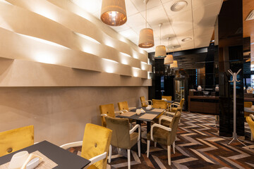Interior of a cafe bar in the evening